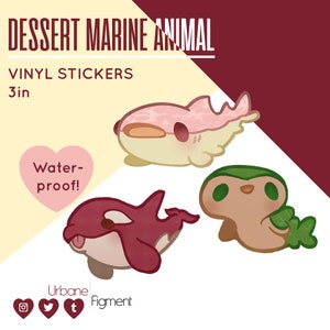 Dessert Marine Animal Vinyl Stickers | Cute Stationery | Kawaii Stickers | Orca / Whale Shark / Hammerhead Shark