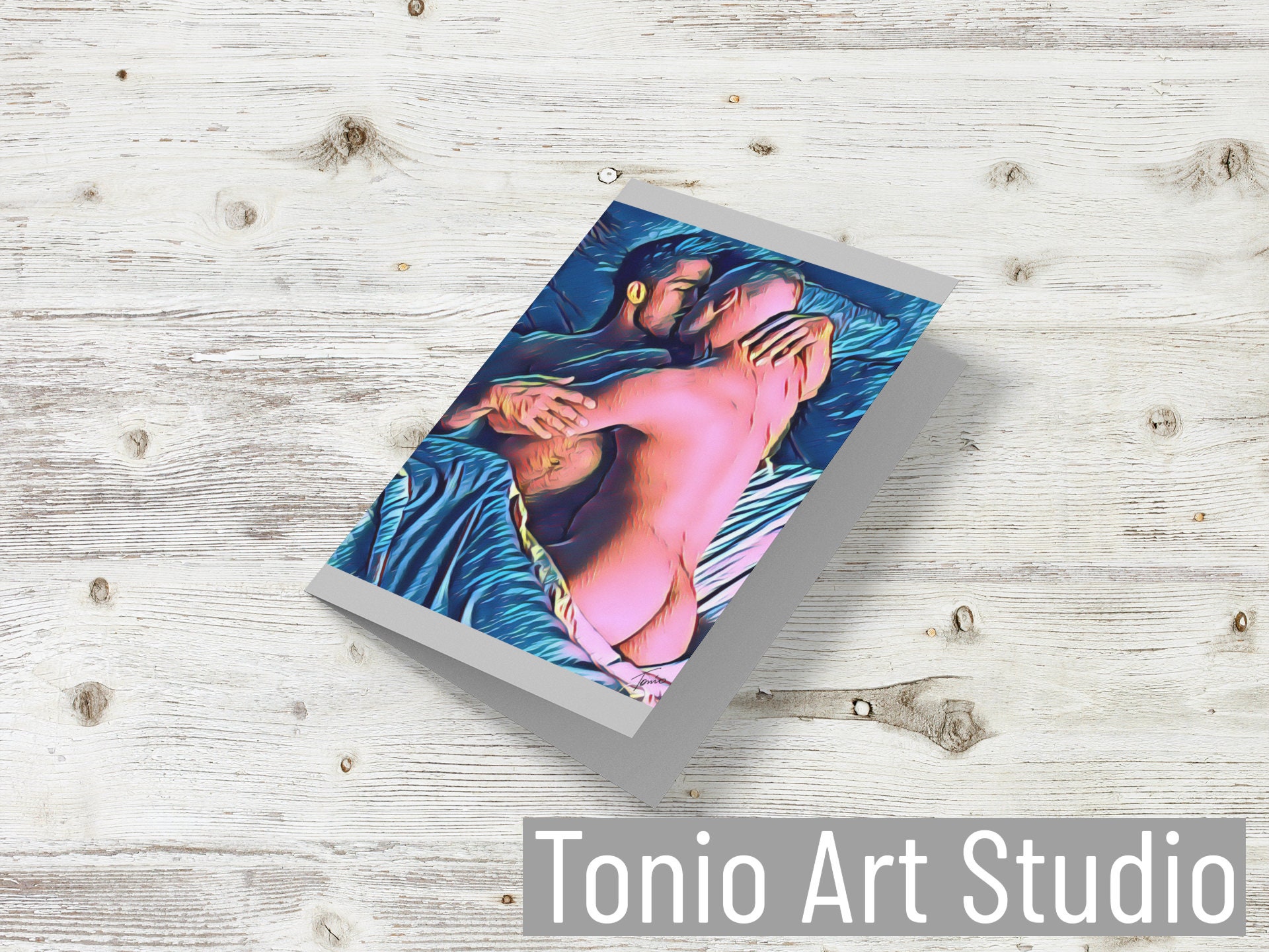 Naked Men in Bed in Vivid Colors Male Digital Art Original Nude Male