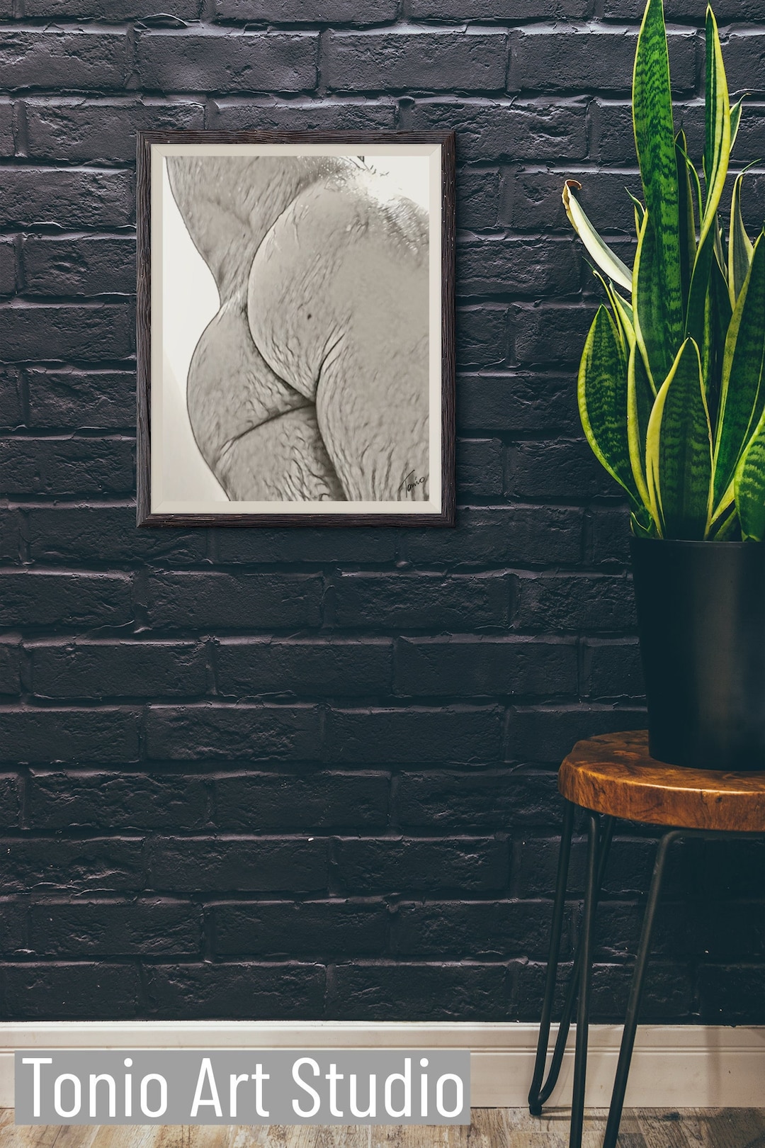 Man's Tight Butt in Black and White, Male Digital Art Original Nude ...