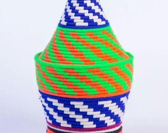 Berber basket storage? Decorative wool and wicker storage box, Marrakech, Crafts, Morocco, colorful, Bohochic, 22xH45 cm