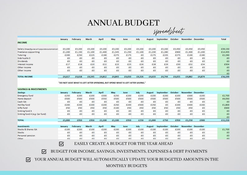 Annual Budget Spreadsheet Template Excel Budget Planner - Etsy