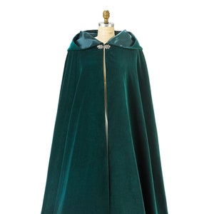 Green Velvet Hooded Cloak: Satin Lined, Clasp Closure, Made in USA