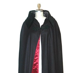 Black Boat Cloak FDR Wool Cloak Made in USA, Navy Marine Military Wool Cape with Velvet Collar and Lined in Satin - Made by Order