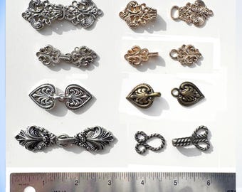 Clasp Closure Pin or Brooch for Cloaks, Capes, Sweaters - Gold clasp, Silver clasp, Leaf clasp, Heart clasp