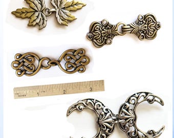 Vintage Cloak Clasp: Medieval Celtic fantasy Moon Cape Pin Fasteners, Antique Metal Hook Closure for Cosplay, Cardigan Sweater Clips