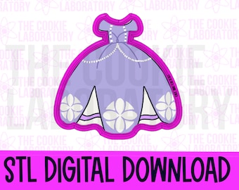 Princess Dress Ballgown Cookie Cutter STL File Digital Download with PNG