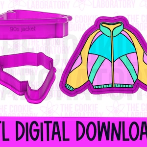 90s Jacket Coat Windbreaker Fashion Birthday Cookie Cutter STL File Digital Download with PNG Print with Eddie