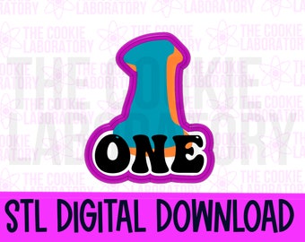 Groovy Birthday Number One 1 con texto Cookie Cutter Archivo STL Descarga digital con PNG Imprimir con Eddie