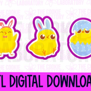 Easter Chick Cute Cookie Cutter STL File Digital Download with PNG Set of 3 Print with Eddie