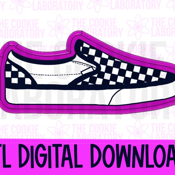 Checkered Shoe Sneaker Slip-On Cookie Cutter STL File Digital Download *Includes PNG to Print with Eddie*