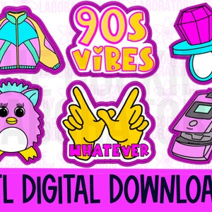 90s Birthday Cookie Cutter Set of 6 STL File Digital Download with PNG Print with Eddie