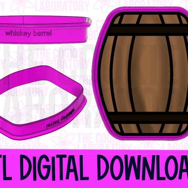 Whiskey Barrel Bourbon Cookie Cutter STL File Digital Download with PNG Print with Eddie