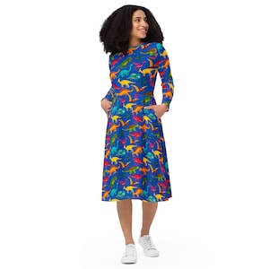 Dinosaur Dress Long Sleeve Midi Women&#39;s Party Science Frizzle Costume