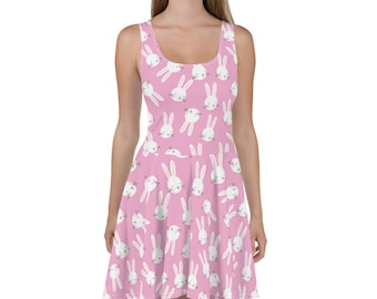 Sukienka damska Pink Bunny Easter Spring Summer Skater