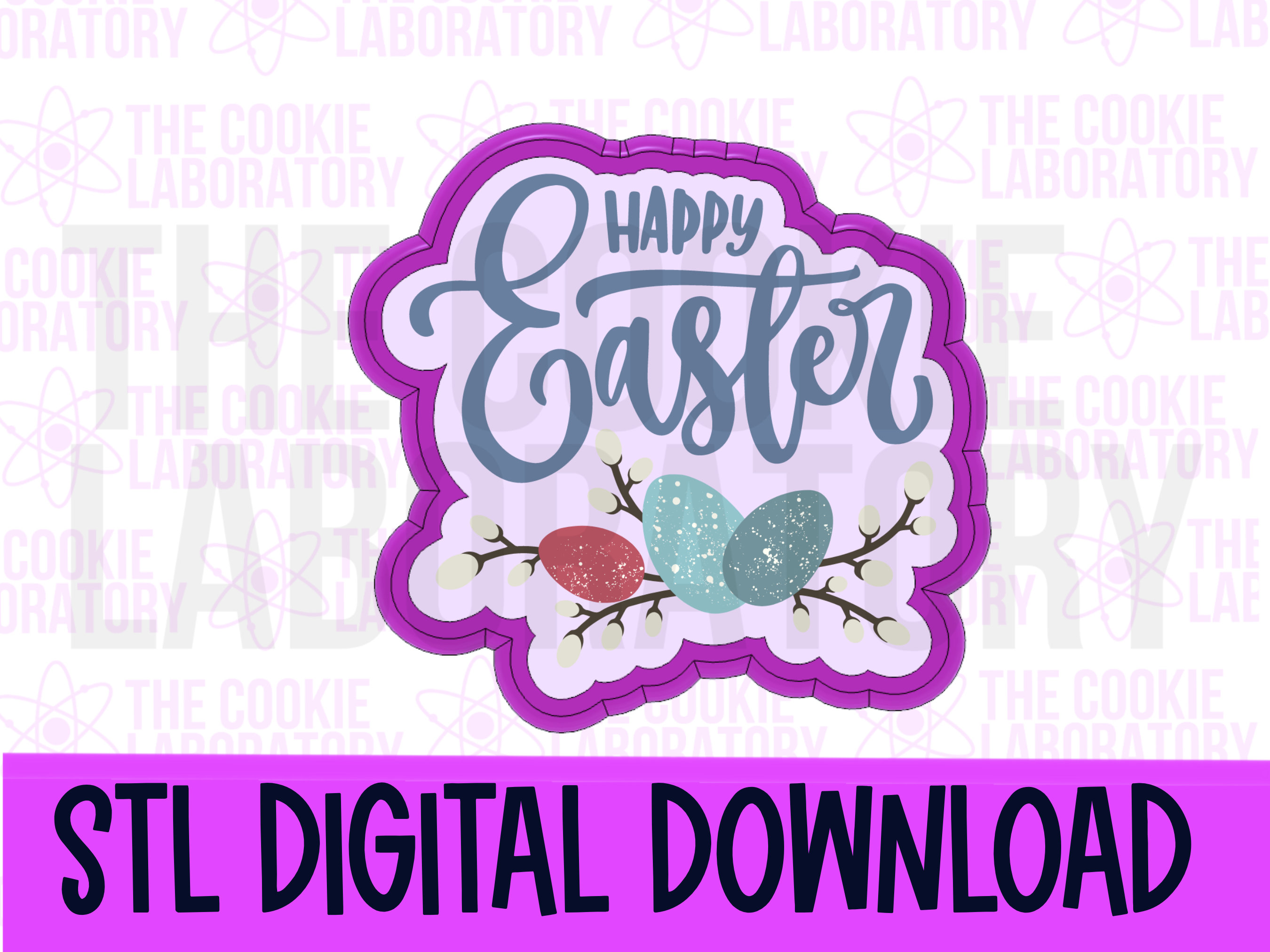 Easter Script Sign Happy Easter Script Text Plaque with Eggs Cookie Cutter STL File ...