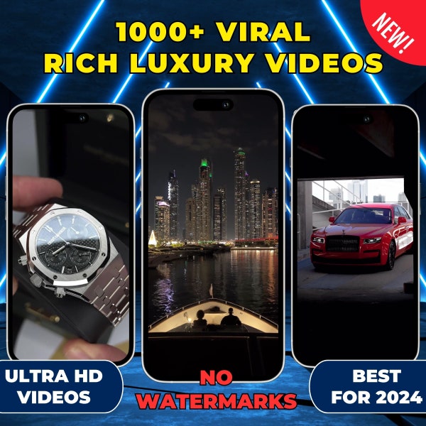 1000+ RICCHI LUSSO Video Clip Contenuto Sfondo Per Tiktok Instagram Youtube No WATERMARK Auto di lusso Case Orologi Soldi Contanti 4K Full Hd