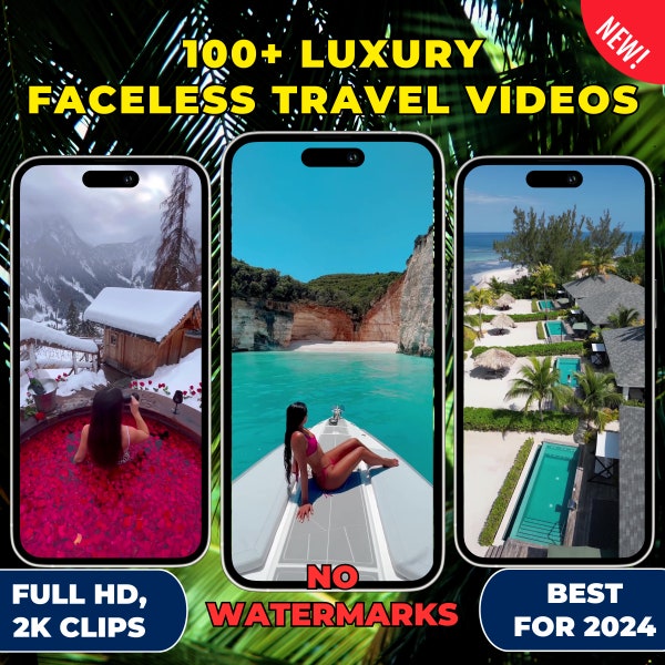 100+ LUXURY FACELESS TRAVEL Videos For Instagram Theme Page or TikTok & YouTube I Canva Editable 2K Full Hd Clips, No Watermark I Vacation