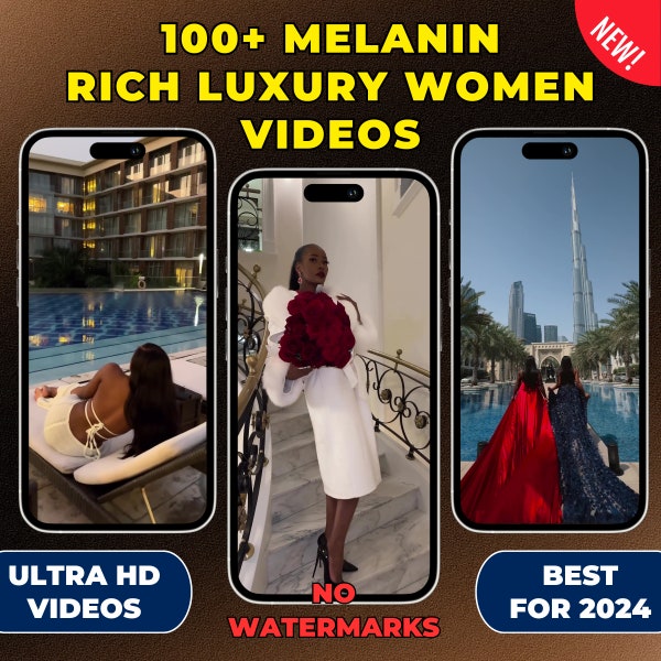 Plus de 100 vidéos de femmes de luxe riches en mélanine/noir Clips et arrière-plan pour Tiktok, bobines Instagram, courts métrages YouTube I Sans filigrane I Ultra HD