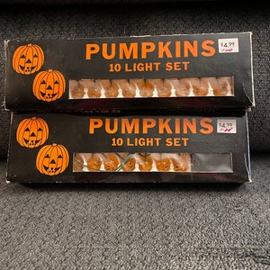 Two Vintage Halloween Pumpkin String Lights Set of 10 With Box Untested Battery