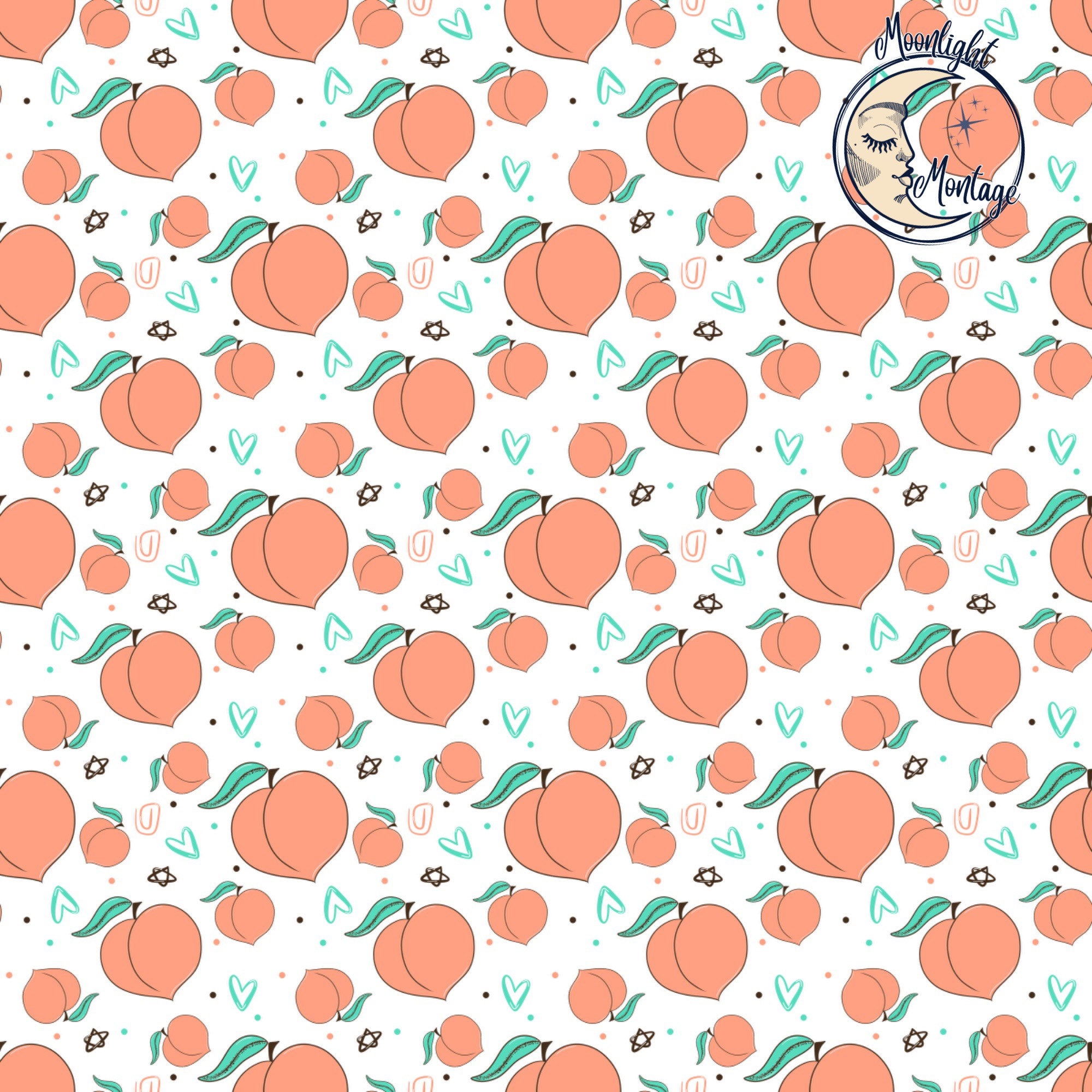 Peach Pattern Designs Boho Peach Seamless Pattern Design, Peaches and Mint Hearts Digital ...