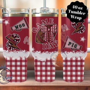 Verontruste Southern Football Coquette Bow 40oz Tumbler Wrap, Game Day Woo Pig sublimatie wrap, kardinaal rode geruite digitale download, png PNGEgg
