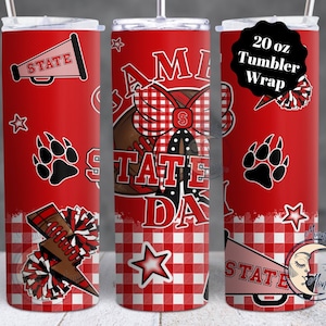 Coquette de football du Sud, 20 oz skinny gobelet Wrap, sublimation jour de match 20 onces gobelet, rouge et noir football téléchargement numérique PNG
