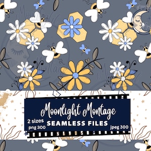 Ładny wzór Foral & Bee Seamless Pattern Design, uroczy trzmiel i powtarzający się wzór cyfrowy, uroczy motyw natury do pobrania cyfrowego