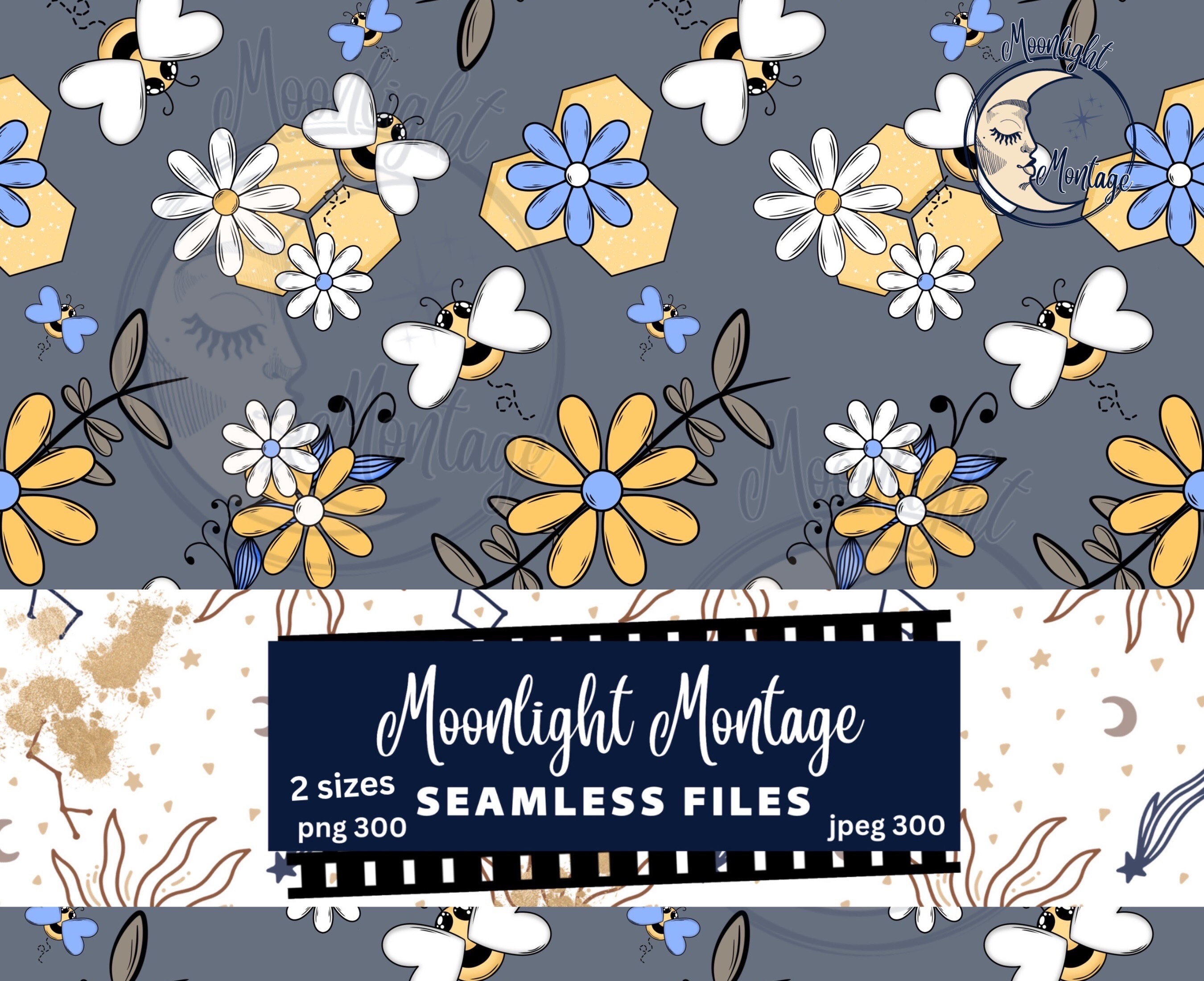 Pretty Foral & Bee Seamless Pattern Design,  Cute Bumblebee And Flower Repeating Digital Pattern, Charming Nature Theme Digital Download