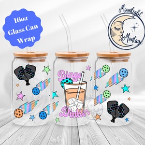 Pickleball drôle thème 16 oz peut emballer en verre, sublimation design téléchargement numérique, emballage de boules de cornichons Bing Dinker dynamique, bocal en verre gobelet PNG