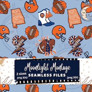 Southern Football 12x12 Seamless Digital Pattern, Blue & Orange University Football Pattern, Fall College Football 300 dpi Instant Download
