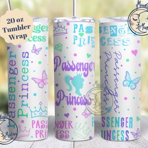 Passenger Princess 20 onças Skinny Tumbler Wrap, Download Digital de Design de Sublimação, Padrão Feminino com Borboletas, Pastel Princess 20 onças PNG