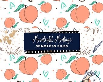 Boho Peach Seamless Pattern Design, Peaches And Mint Hearts Digital Paper, Peach And Mint Instant Download, High Resolution PNG & JPEG