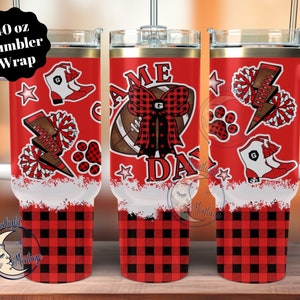 Southern Football Coquette Bow 40oz Distressed Tumbler Wrap, Game Day sublimatie 40 Ounce Tumbler, herfst rood en zwart geruite digitale download