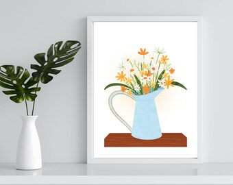 Floral Still Life Art Print: Flowers in Pitcher (Digital Download)
