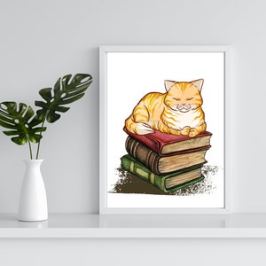 Kat op boeken | Digitale muurkunst | Digitale doe-het-zelfafdrukken | Kantoordecoratie | Studiedecor | Woondecoraties | Afdrukbaar