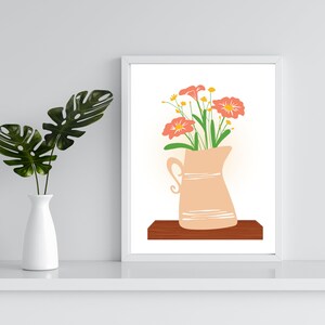 Floral Vase Art Print: Shelf Flower Illustration (Digital Download)