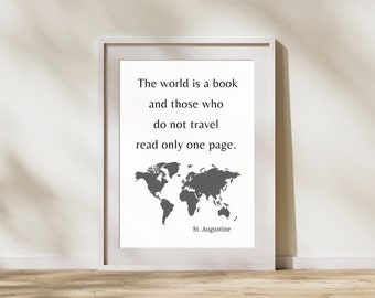 The World is a Book | Travel Quote | World Map | Digital Wall Art | DIY Digital Prints | Office Decor