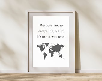 Travel Quote World Map Print: Inspirational Office Decor (Digital Download)