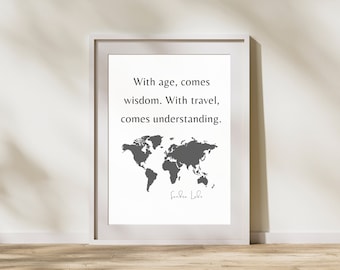 Travel Quote World Map Art Print: Office Decor (Digital Download)