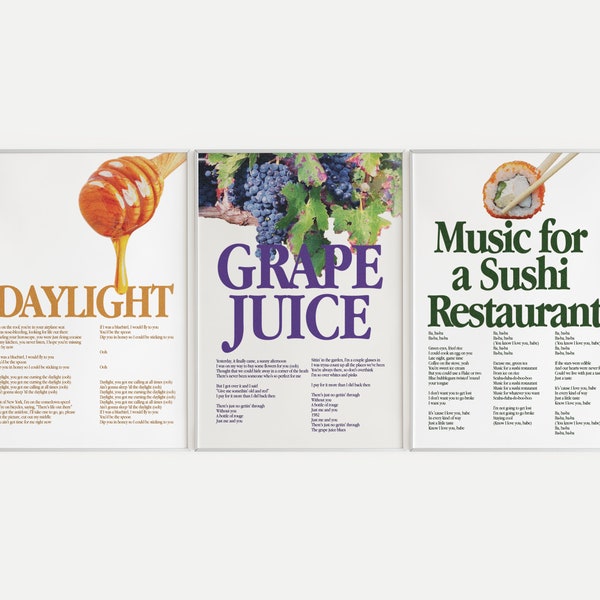 Harrys House Poster SET - DIGITAL DOWNLOAD / Daylight / Grapejuice / Music for a Sushi Restaurant / Harry Styles Print / 1D / Lyric Poster