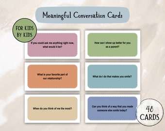 48 Tarjetas de conversación significativas hechas por niños para niños / Tarjetas de conversación para niños y cuidadores / Tarjetas de inicio de conversación para niños