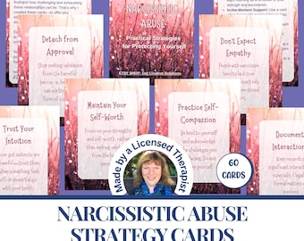 60 tarjetas de estrategias para lidiar con el narcisismo. Sobrevivientes de narcisismo. Recuperación del abuso. Ayuda para el abuso en las relaciones. Herramientas para terapeutas. Trastorno de estrés postraumático (TEPT). Ayuda para el trauma.