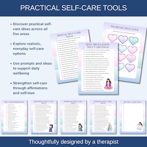 This self-care workbook can be printed in US Letter or A4 format or used digitally with a compatible PDF annotation or note-taking app.