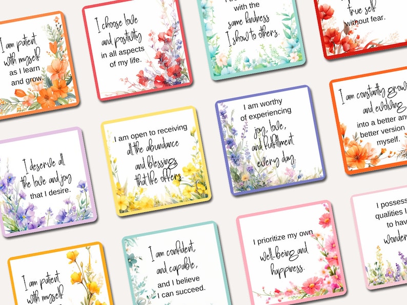 60 Self-love affirmation cards for self-care, self-esteem & self-compassion. Positive card deck. Daily flashcards. Printable digital gift. image 7