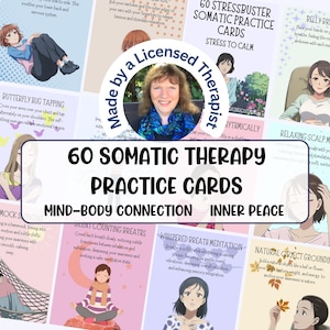 60 Somatic Therapy Practice cards Stress relief coping skills Nervous system regulation Mental health Therapy resources Self-care exercises