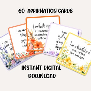 Showing 5 of the 60 self-love affirmation card. These are a digital download.