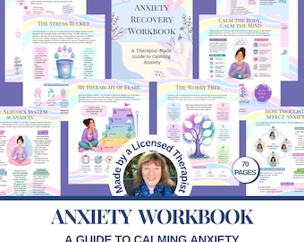 Anxiety Workbook Therapy worksheets for emotional regulation & anxiety relief Printable coping skills self help journal Counselling resource