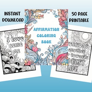 Affirmation colouring pages for adults, stress relief coloring book, teen colouring sheets positive quotes messages for motivation self care