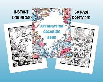 Affirmation colouring pages for adults, stress relief coloring book, teen colouring sheets positive quotes messages for motivation self care