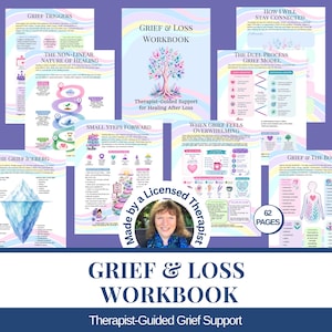 Può includere: Un quaderno di esercizi sul lutto e la perdita di 62 pagine con supporto guidato da terapeuti, pagine dai toni pastello con illustrazioni di alberi, iceberg e anatomia umana, inclusi titoli come Grief Triggers e Small Steps Forward.